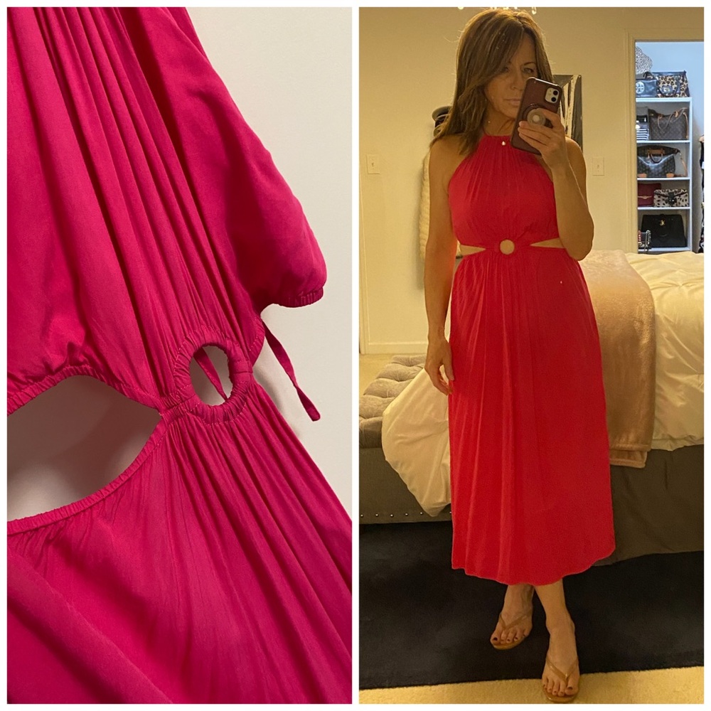 Fuchsia Halter Midi Dress with Ring Cutout SMALL